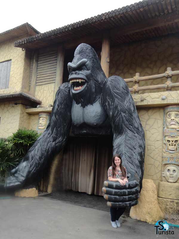 Foto no parque do Beto Carrero na parte externa do Show da Monga com o gorila me segurando